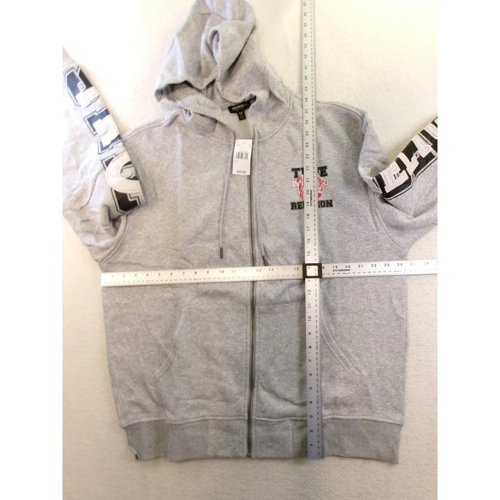 True Religion Mens‎ Large Zip Up Hoodie Gray Terry Applique Horseshoe Logo
